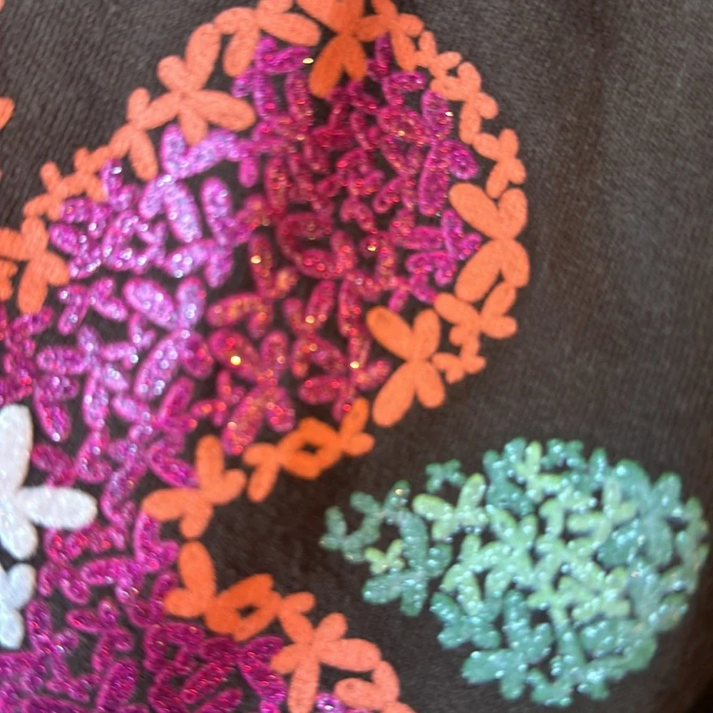 Hanes Comfortsoft Brown Kids Crewneck Sweatshirt with Orange and Pink Flower